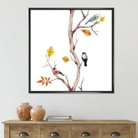 Мали птици кои седат на гранките на дрвјата IV врамени сликарско платно уметност