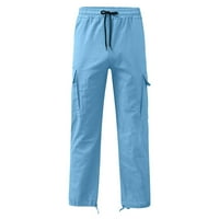 koaiezne мажи панталони мода машки обични половини во боја на половината, мулти плетено џеб стапало јаже цврсти панталони улична