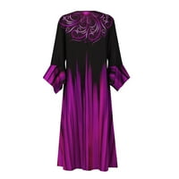Женски фустани должина на глуждот А-линија мода со должина на лактот V-врат летен печатен фустан Виолетова S