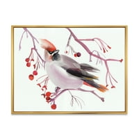Waxwing Bird што седи на гранка, врамена слика за сликање на платно, уметнички принт