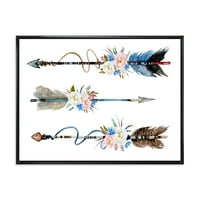 DesignArt 'Цвеќиња и етнички пердуви на домашни стрели I' Bohemian & Eclectic Rramed Canvas Wall Art Print