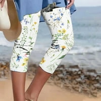 Капри Панталони За Жени Секојдневни Летни Цветни Меки Панталони Директно Хеланки За Компресија Со Висок Јаст Јога Капри