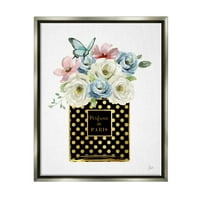 Puplell Industries Perfume de Paris Flower Bouquet Botanical & Floral Saftics Grey Floater Rramed Art Print Wall
