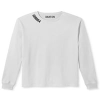 Daxton Premium Georgia мажи со долги ракави маица ултра мека памучна средна тежина, бела мета црни букви мали