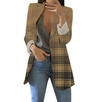 Pxiakgy Зимски палта за жени женски случајни елегантни јакна со долг ракав плус големина цврста боја работа преголема работа канцеларија јакна кафеава боја + с.
