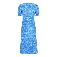 женски нов летен печатен фустан со кратки ракави со кратки ракави со средна должина