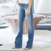 Дакијан Жените Плус Големина Панталони Дозвола Жените Средината На Половината Слаби Џеб Истегнување Тенок Копче Панталони Дупка
