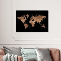ВИНВУД СТУДИО МАПИ И ФАМИ Wallидни уметнички платно печати „Мапамунди бакар нови“ светски мапи - бронза, црно