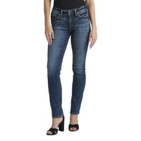 Co. Silver Jeans Co. Women'sенски суки средно издигнување на фармерки со права нозе, големини на половината 24-36