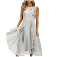 Фустани за жени летен обичен фустан цветна екипа на вратот без ракави и одблесоци фустани со должина на чипка фустани бели м