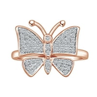 0. CTW круг исечен природен дијамантски прстен за ангажман на пеперутка 10K цврсто розово злато