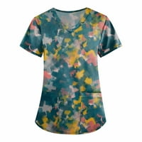 Краток Ракав Блуза Работна Облека Графички Отпечатоци Блузи V-Вратот Мода За Жени Виолетова м