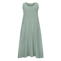 Женски плус фустан за дозвола за големина летен случајна цврста боја памучна постелнина долг фустан 12 12