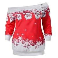 Женски Џемпер Со Едно Рамо Лабави Блузи За Божиќни Скокачи Црвени Л