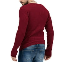 Машки Плетени В-Вратот Џемпер Лесен Пуловер Трикотажа Долги Ракави Маица