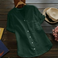 Јубнлва кошули за жени жени памучни постелнина лежерна кошула со кратки ракави, копче за блуза, надолу на врвовите