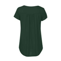 Женски врвови Хенли лабава блуза цврста боја жени летни кошули со краток ракав зелена xl