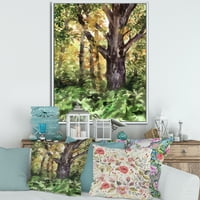 ДизајнАрт „Есенска шума со големо дрво“ езерска куќа врамена од платно wallидна уметност печатење