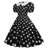 Летни Фустани За Жени Обични Миди Точки Печатење Краток Ракав 1950 Тите Домаќинка Вечерна Забава Матурска За Жени