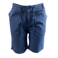 Панталони Дозвола За Мажи Модни Мажи Памучни Ленени Обични Панталони Копчиња Врвки Џебови За Половината Кратки Панталони Флеш Зема Сина Боја 12