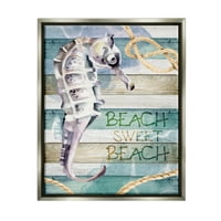 СТУПЕЛ Слатка плажа Seahorse Наутичко јаже пејзаж сликарство сив пловиј врамен уметнички печатен wallид уметност