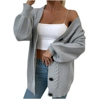 Женски Џемпер Палто-Мода Секојдневен Долг Ракав Плетени Долги Кардиган Блузи Блуза Палто Греј XL