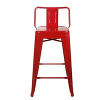 Дизајнерска група контра висина на метални столици со низок грб сет од 4, црвени црвени црвени