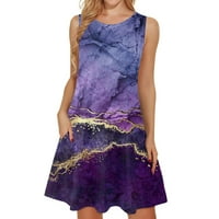 Женски Фустан Со Тркалезен Врат Без Ракави Печатено Модно Здолниште На Плажа Темно Виолетова XL