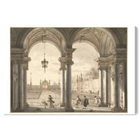 Wynwood Studio Classic and Figurative Wall Art Canvas Prints 'Canaletto - Поглед преку барокна колонада Класик - кафеава, бела