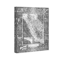 Wynwood Studio Maps and Flags Wall Art Canvas Print 'Map of California for Cyclers Silver' Us State Maps - сива, бела