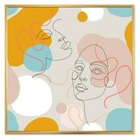 Дизајн Минимален портрет на женско лице нацртано со една линија II 'модерна врамена платно wallидна уметност печатење