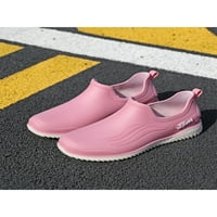 Дами со водоотпорни чизми за дожд се лизгаат на работни чевли крпеница со низок врв кујнски чевли женски лесен анти -судир розова