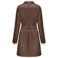 Палта за женска кожна јакна со средна должина со појас пролет и модерна британска јакна модни зимски палта и јакна