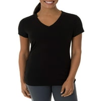 Activeенска активна активен V-врат со кратка маица со кратки ракави