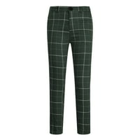 Мажи Плус Големина Панталони Обични Модни Копчиња Затворање На Патент Карирани Секојдневни Панталони Со Моливи Зелени 6