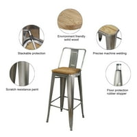 Дизајн групна лента Висина на метални столици со средно грб со светло дрвено седиште, Gunmetal, сет од 2