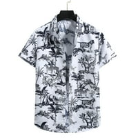 Мажи кошули цвет цветно печатено копче надолу мода опуштено-фит-фит кратки ракави хавајски рекреација случајно лето тропска плажа Турнедана јака блуза за празник