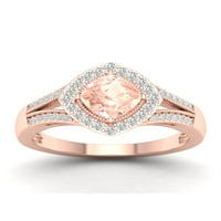 Империјал скапоцен камен 10K розово злато перница го намали Морганит КТ TW TW DIAMOND HALO женски прстен